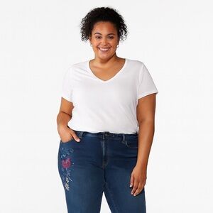 John’s A Quality Apparel Women’s Jeans 18W Floral Embroidered Stretch Denim